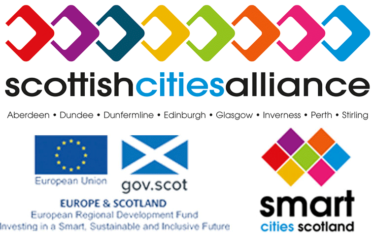 Logos: Scottish Cities Alliance, European Union, Gov.scot and Smart Cities Scotland