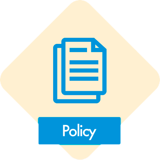 A diamond shaped icon showing the word Policy and a document grahic