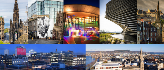 Montage of city views from across Scotland