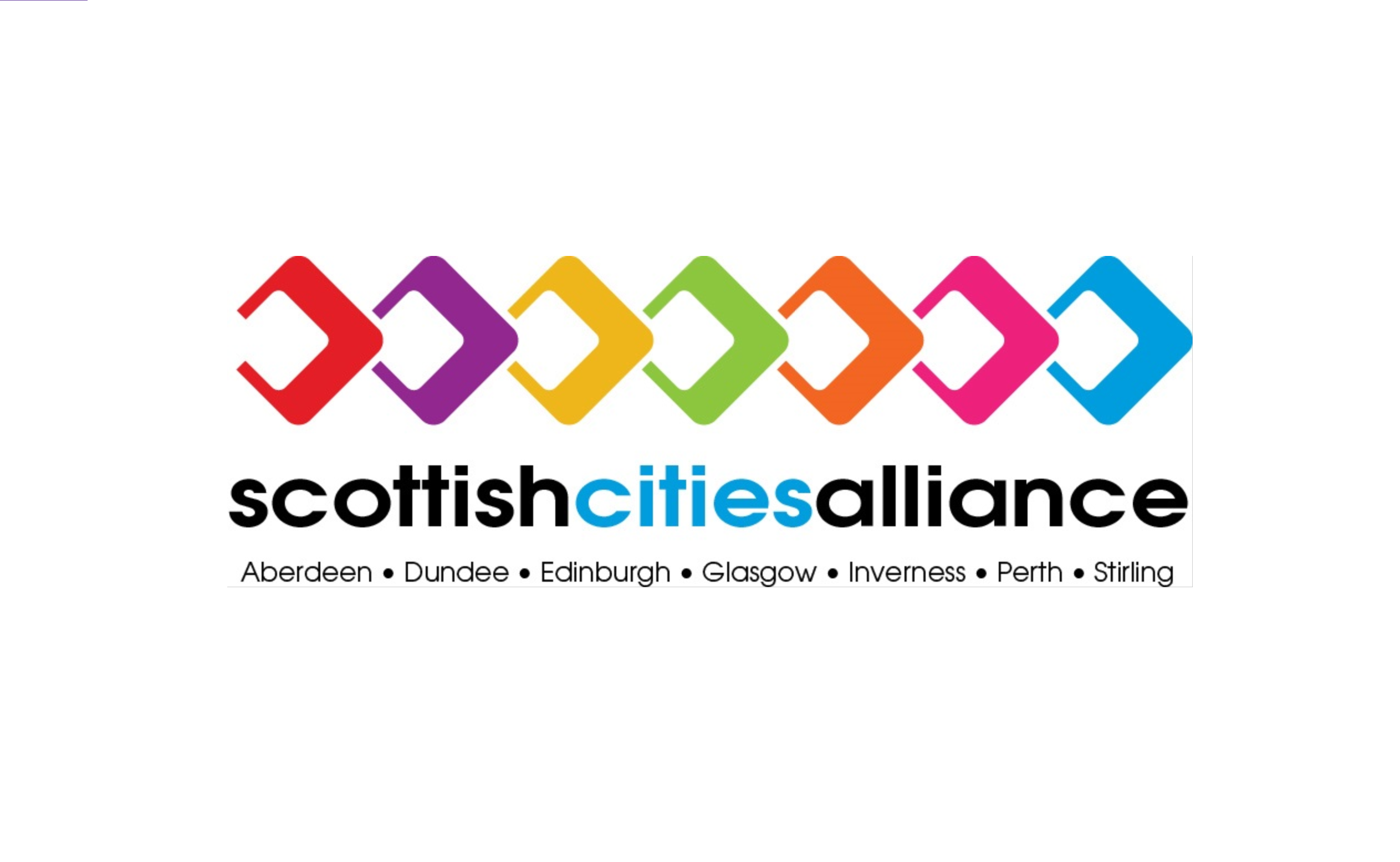 Scottish Cities Alliance Logo featuring all 7 cities - Aberdeen, Dundee, Edinburgh, Glasgow, Inverness, Perth and Stirling