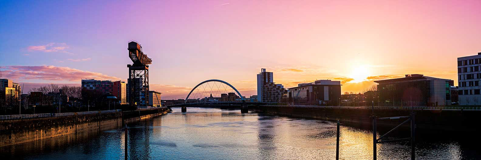 The Clyde Arc, Glasgow at sunset