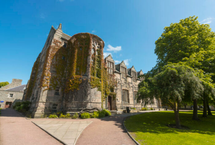Ivy grows up a tower at kings at the University of Aberdeen.