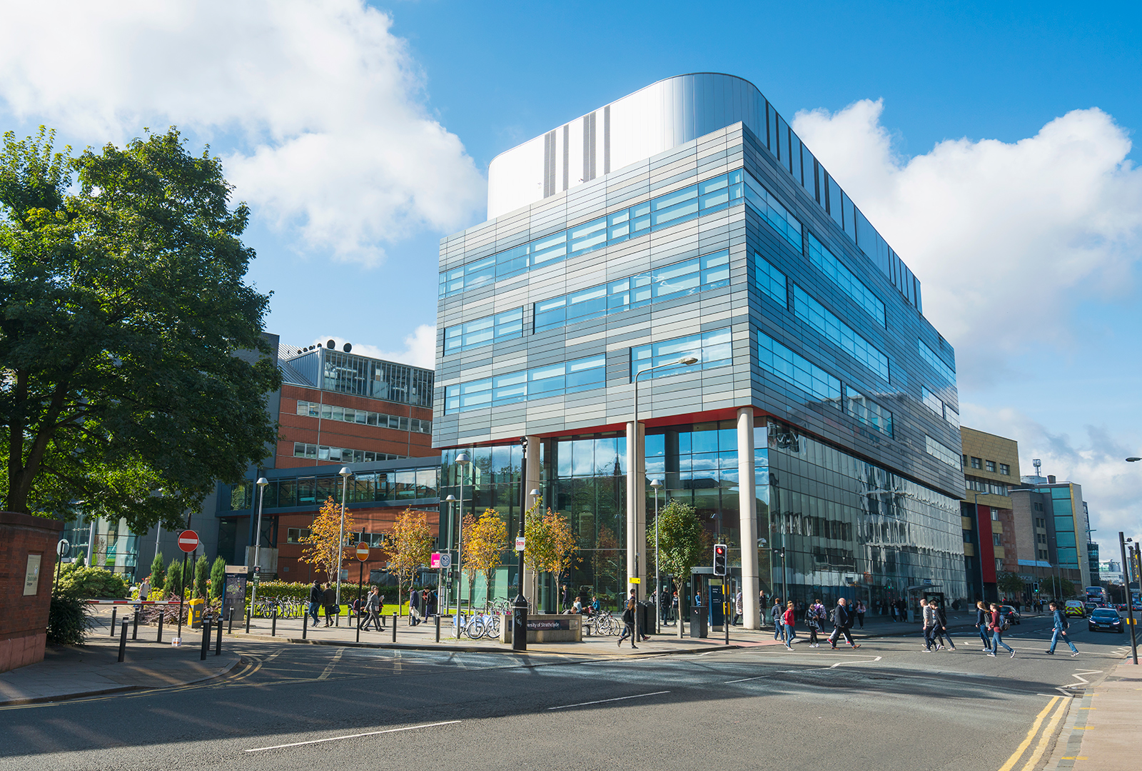 A modern University of Strathclyde building on Cathedral Street in Glasgow.