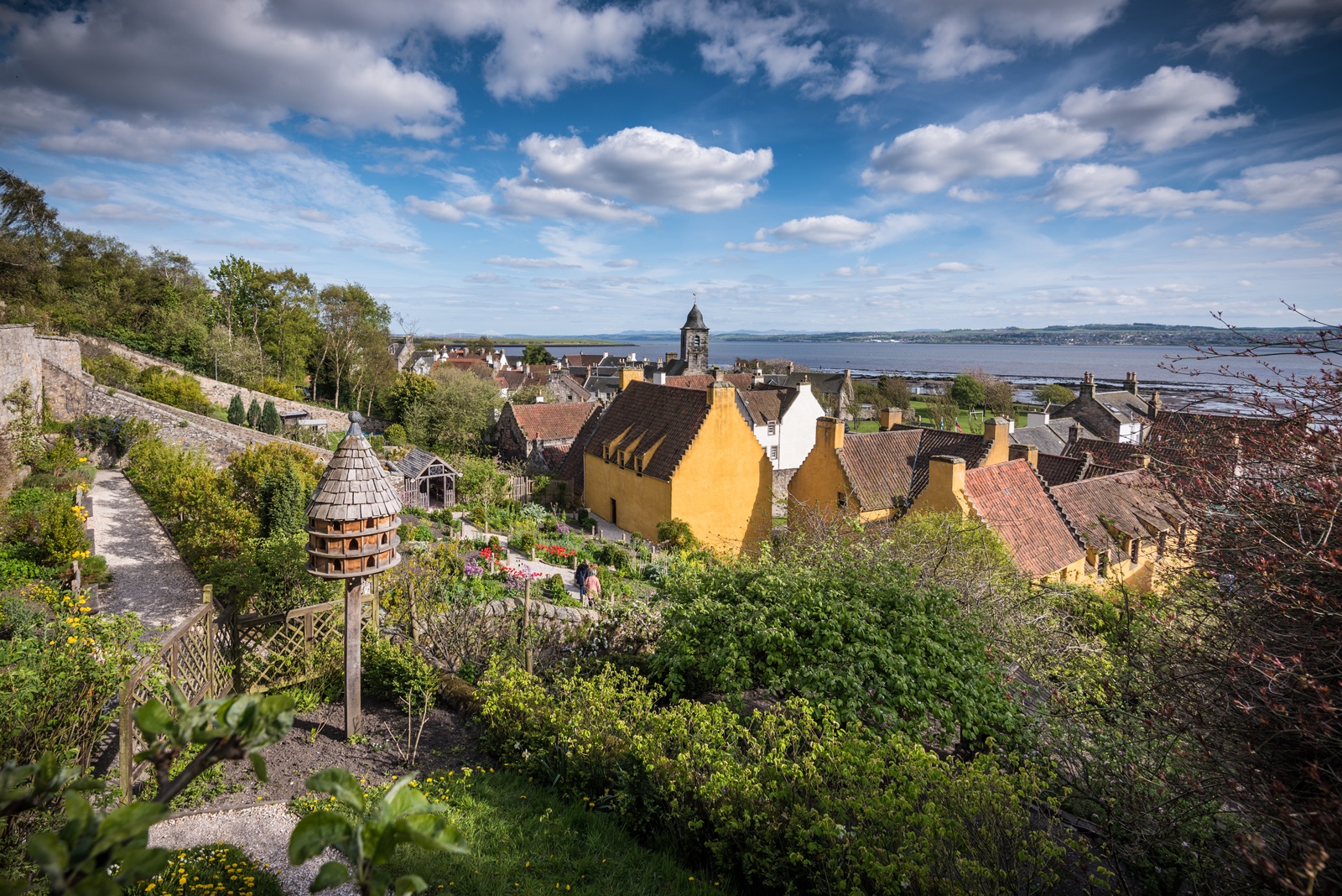 Some of the brightly coloured buildings in Culross village looking out to sea